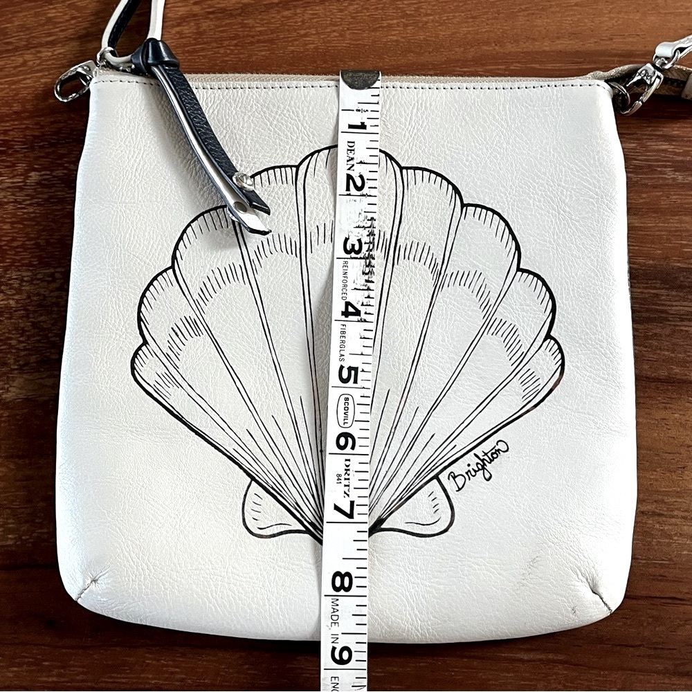 BRIGHTON Leather Mini Crossbody Bag |Seashell Graphic | Cream Navy Coastal Chic - Picture 13 of 16